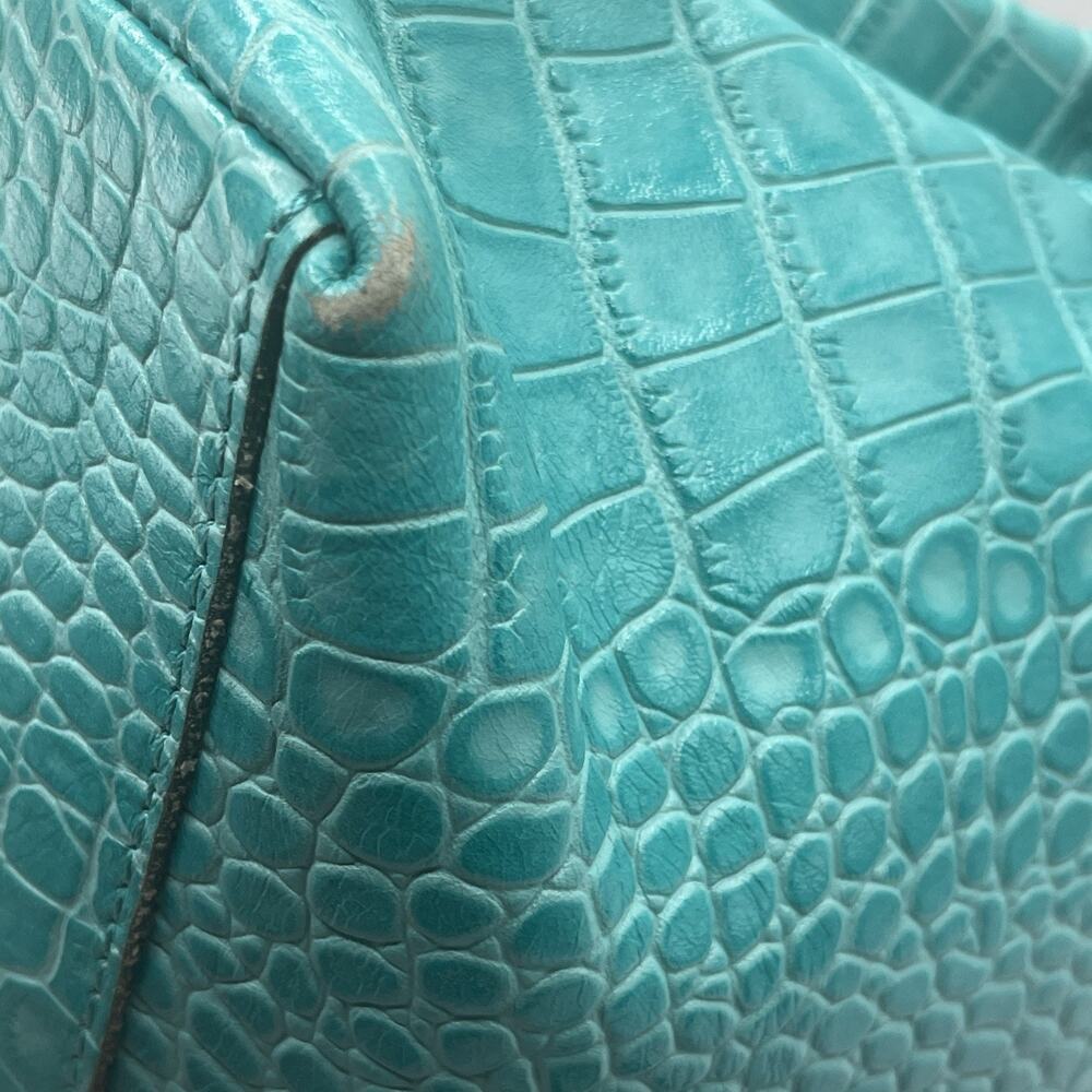 Patricia Nash NOVELlA Frame Bag Aqua Turquoise Croc Leather Kiss Lock Satchel - Picture 7 of 14